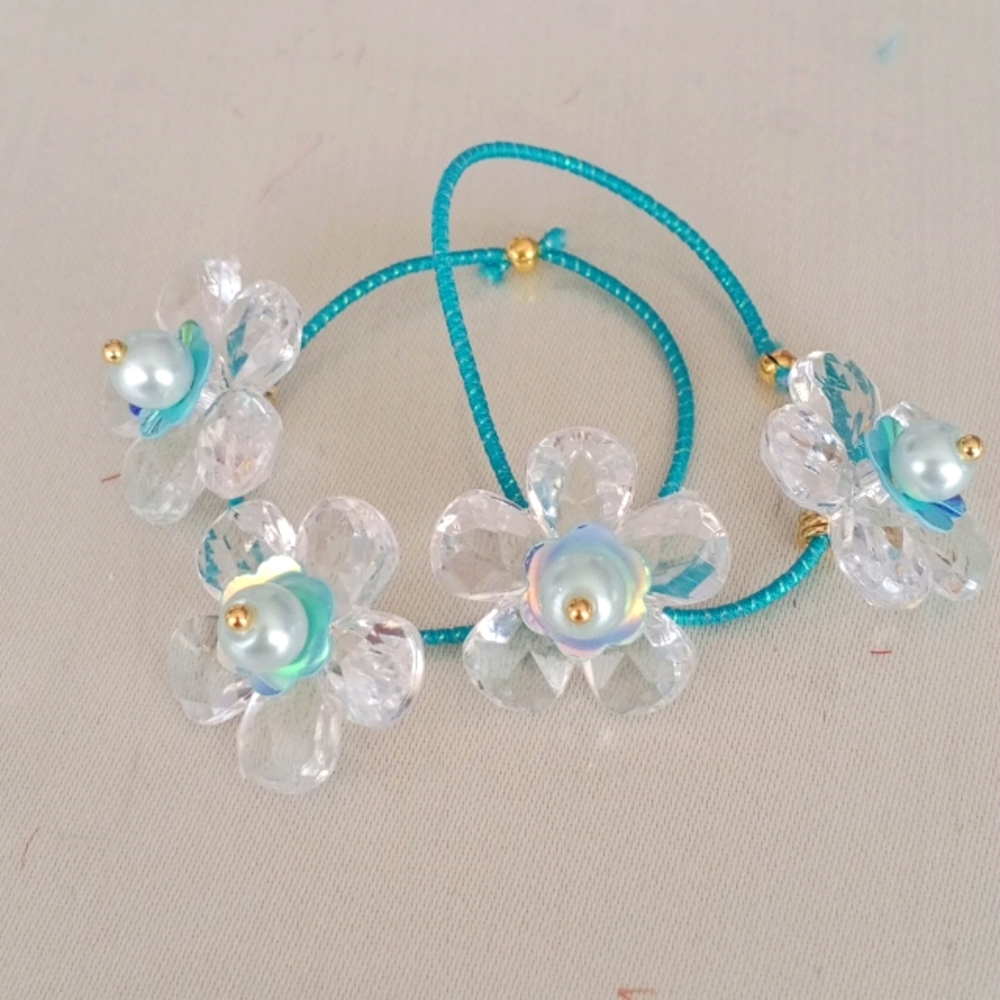Hand Made 💕 Floral Hair Tie with Crystal Accents